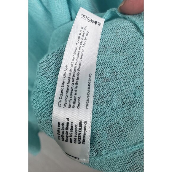 Eileen Fisher Knit Cardigan Open M Slub Green Asymmetric Hem Linen Blend Casual - Picture 5 of 5